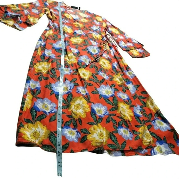 The Fifth Label orange Floral print long Wrap Dress Size M bell sleeves women's - Picture 4 of 11